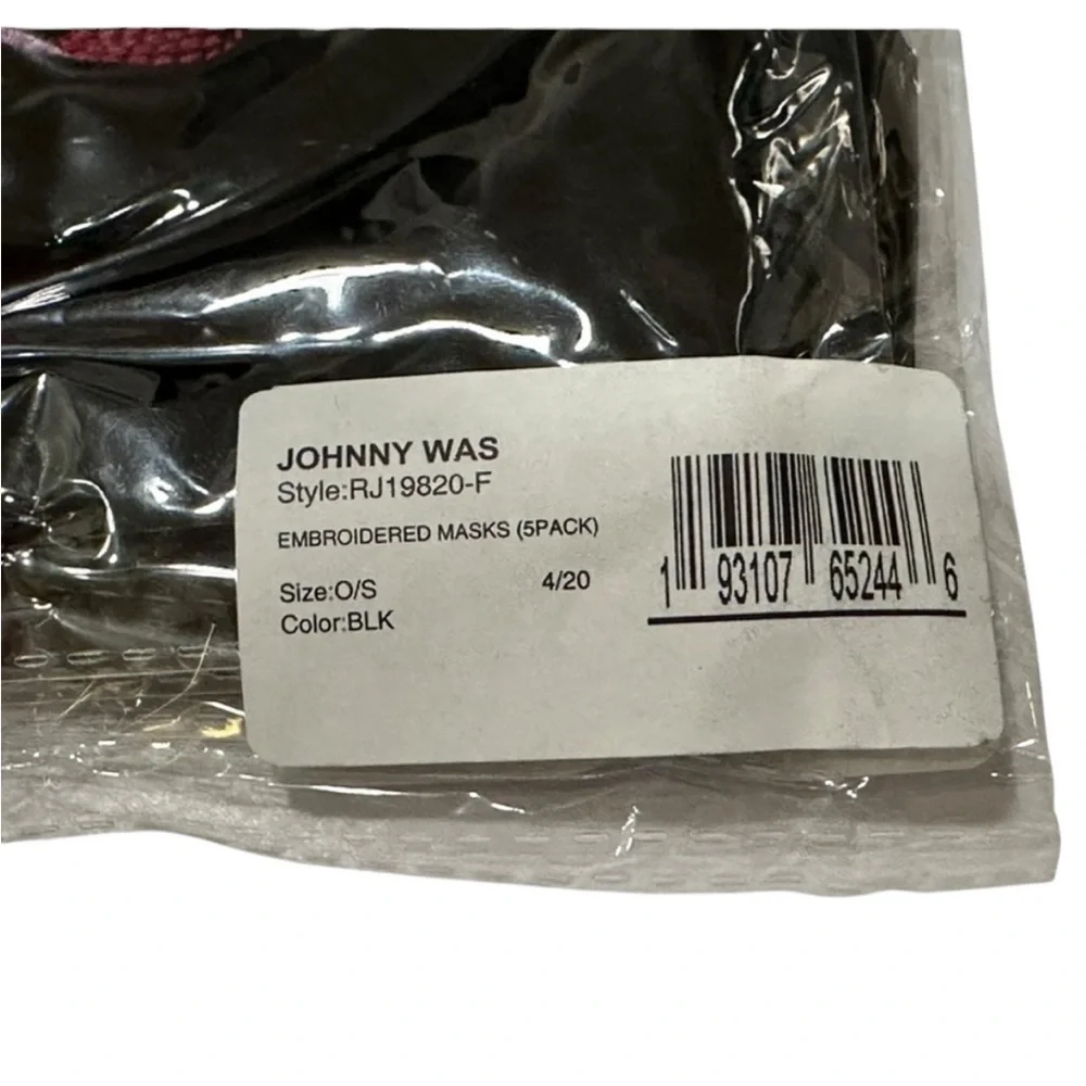 Johnny Was Embroidered Face Masks 5 Pack Brand New Black
